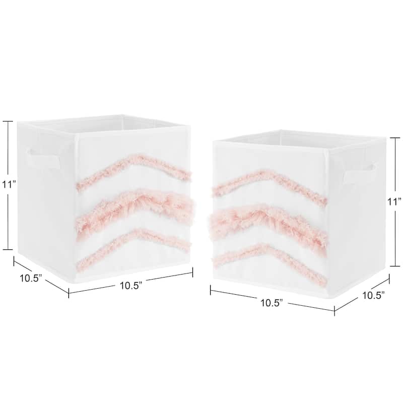 Boho Bohemian Foldable Fabric Storage Bins - Blush Pink and White Farmhouse Shabby Chic Designer Modern Minimalist Tufted