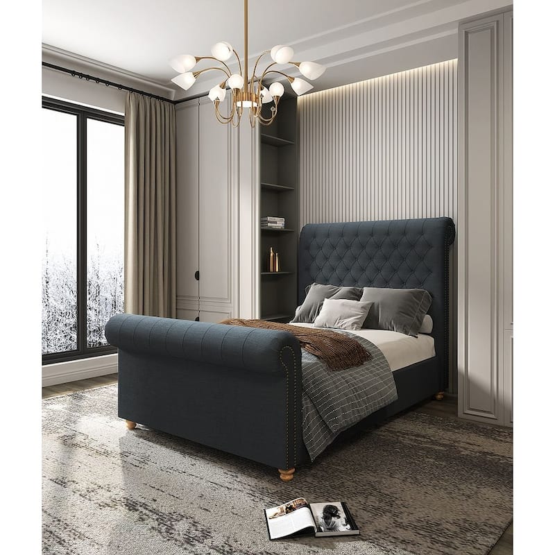 Manhattan Comfort Upholstered Mid Century Empire Bed