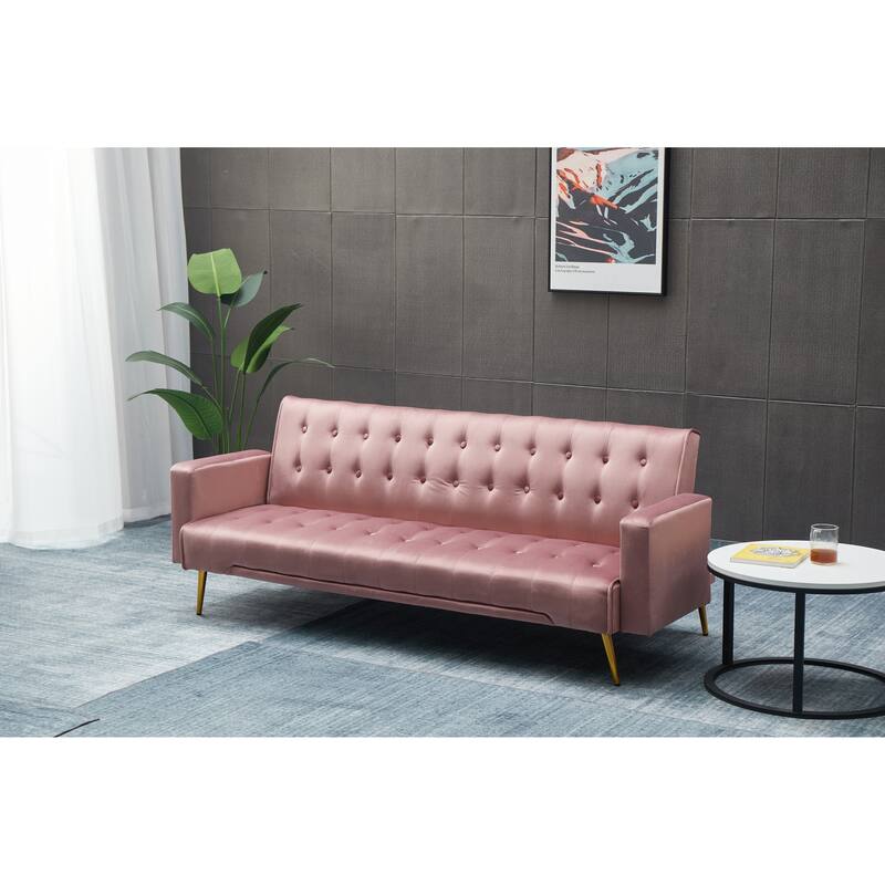 Rose Sofa Bed with Golden Metal Legs, Solid Wood+MDF, 75x32x29 inches
