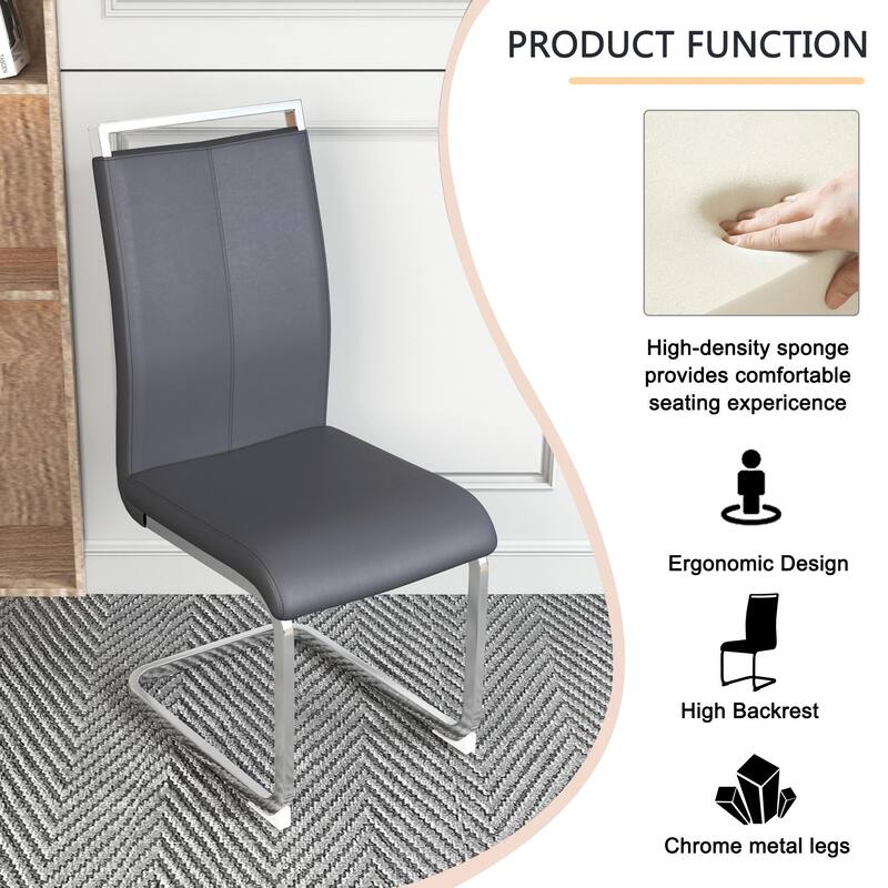 Modern PU Faux Leather High Back Dining Chairs with C-shaped Tube Chrome Metal Legs