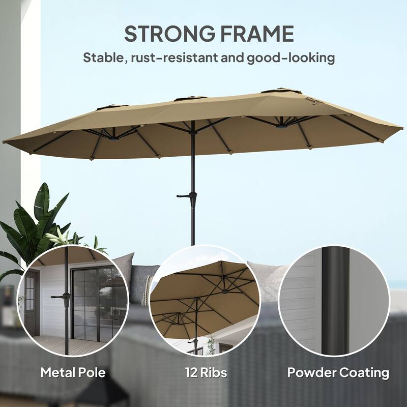 Double-Sided Large Patio Umbrella with Crank Handle Outdoor Canopy for Backyard Garden or Patio