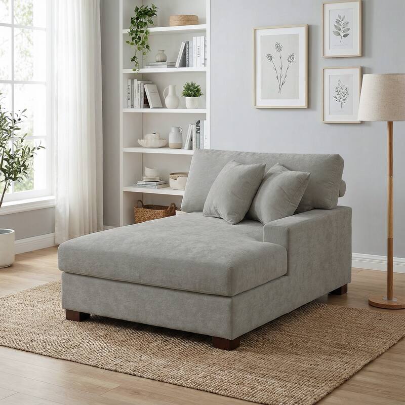 Oversized Chenille Modular Chaise Lounge With Deep Seat