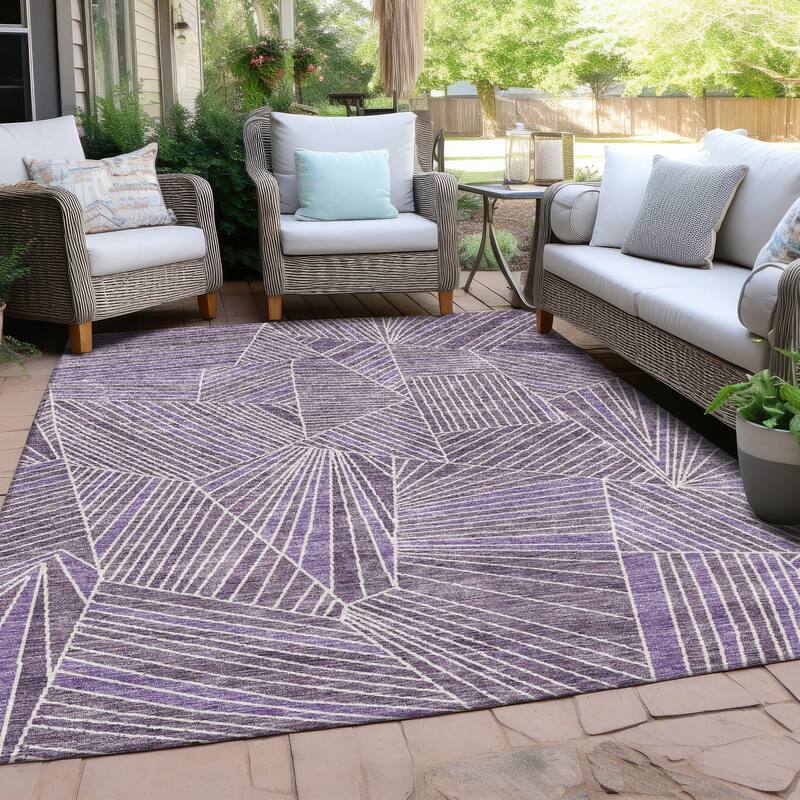 Machine Washable Indoor/ Outdoor Chantille Modern Mosaic Rug - Purple - 9' x 12'