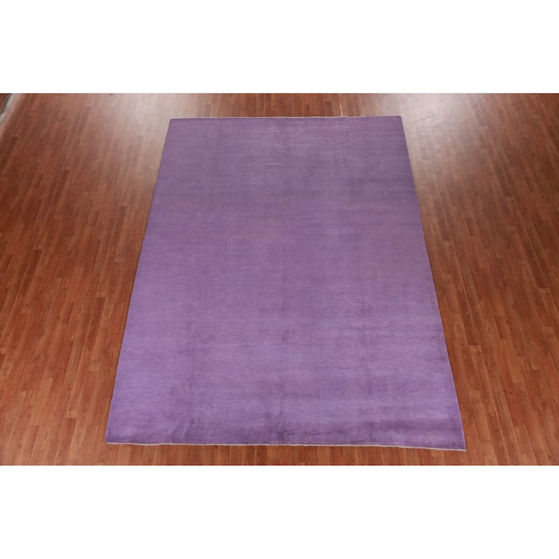 Hand Knotted Oriental 100% Wool Carpet Modern Solid Purples Gabbeh Area Rug - 11' 2'' X 8' 1''