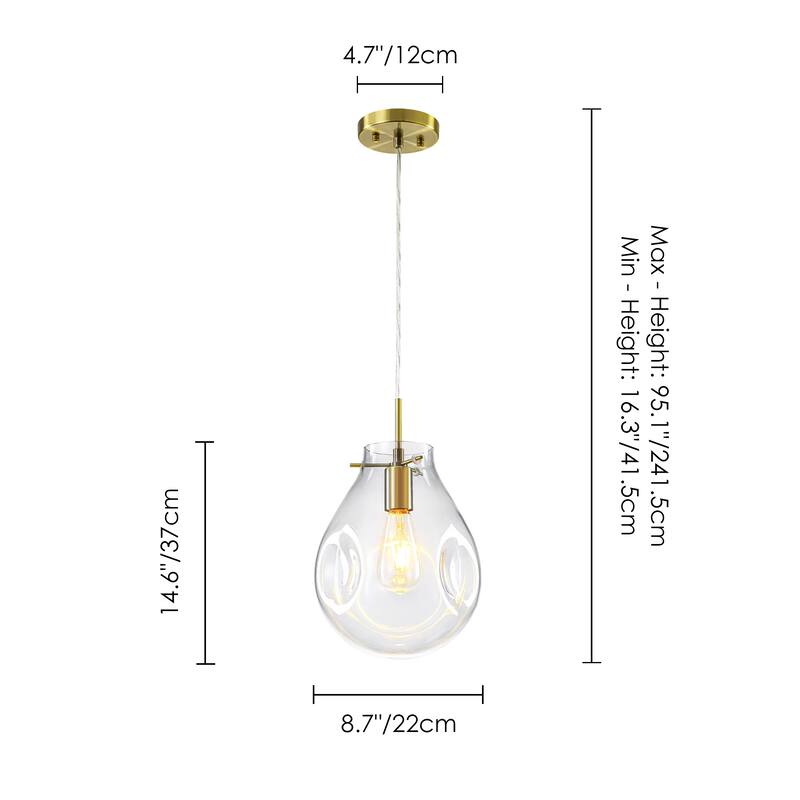 1-Light Unique Antique Bronze Teardrop Design Adjustable Pendant Light with Hand-Blown Blue Glass for Kitchen Island