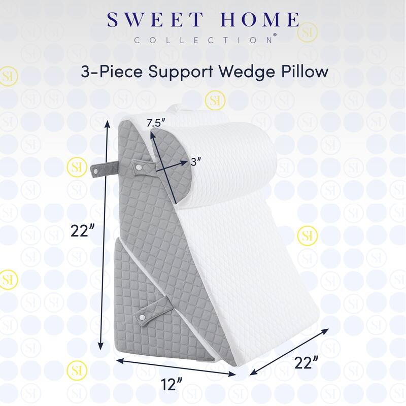 Sweet Home Collection 3 Piece Bed Wedge Pillow Set 22" x 22" x 12"