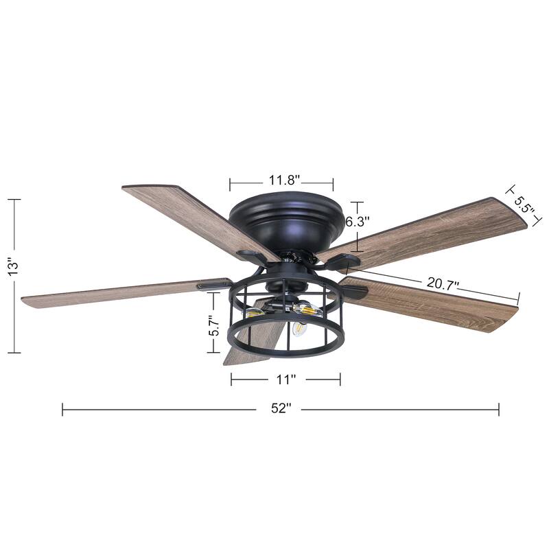 52" Flush Mount 5-Blade Ceiling Fans with Light and Remote