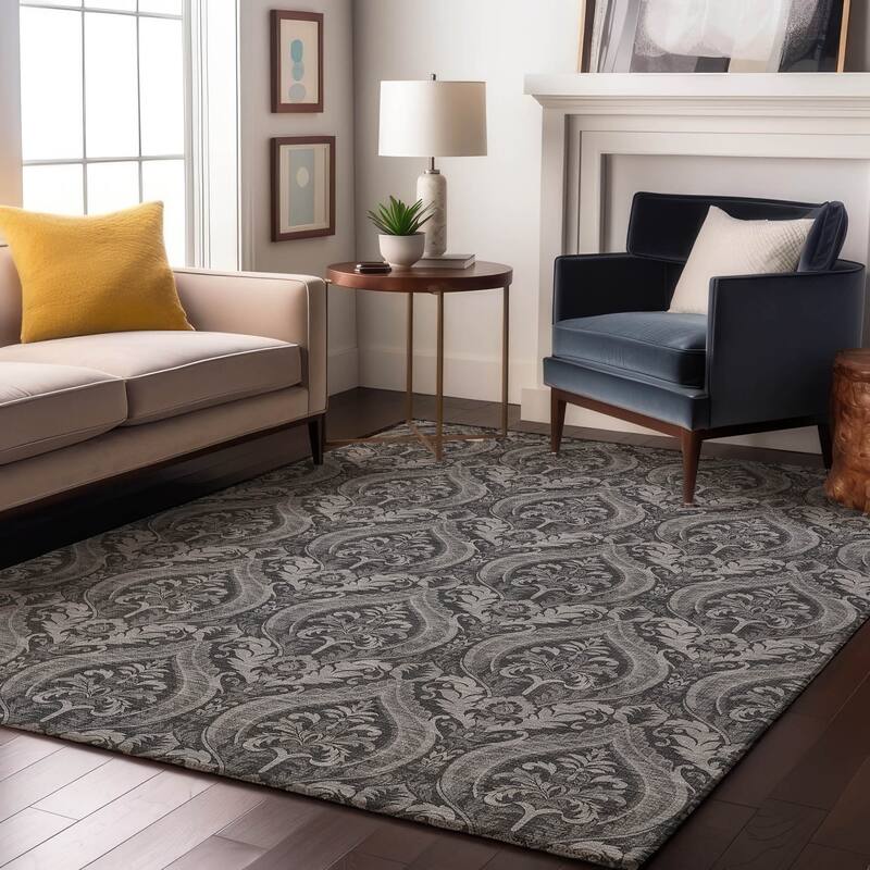 Premium Washable Super Soft Traditional Damask Mayfield Rug - Gray - 9' x 12' - Rectangle