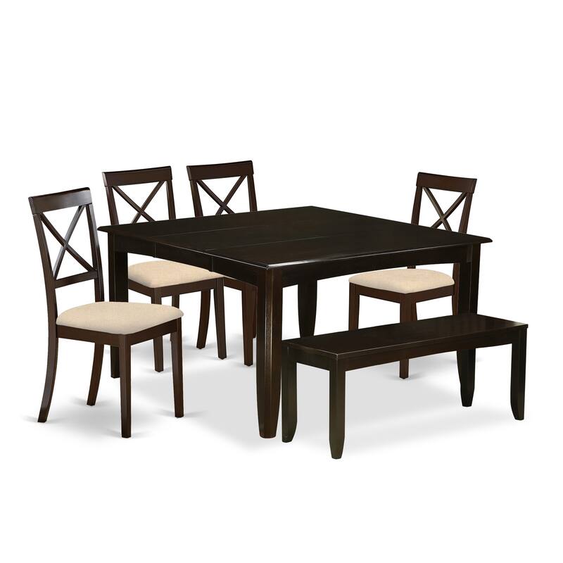 East West Furniture 7 Piece Dining Set Consist of a Square Dining Table and 6 Linen Fabric Chairs, Cappuccino(Pieces Option)