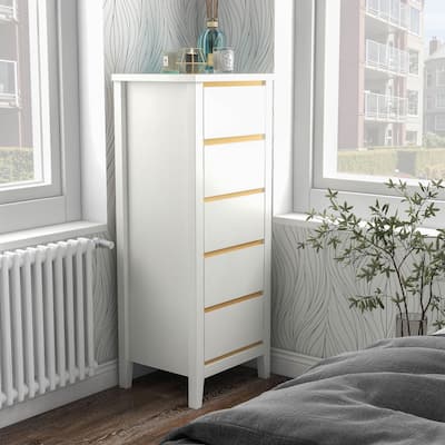 DH BASIC Mod Modern White 5-Drawer Lingerie Chest by Denhour