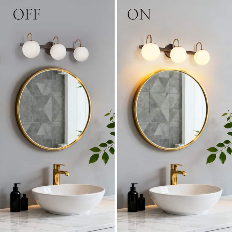 Aladari Modern Gold 3-Light Bathroom Vanity Lights Opal Glass Wall Sconces