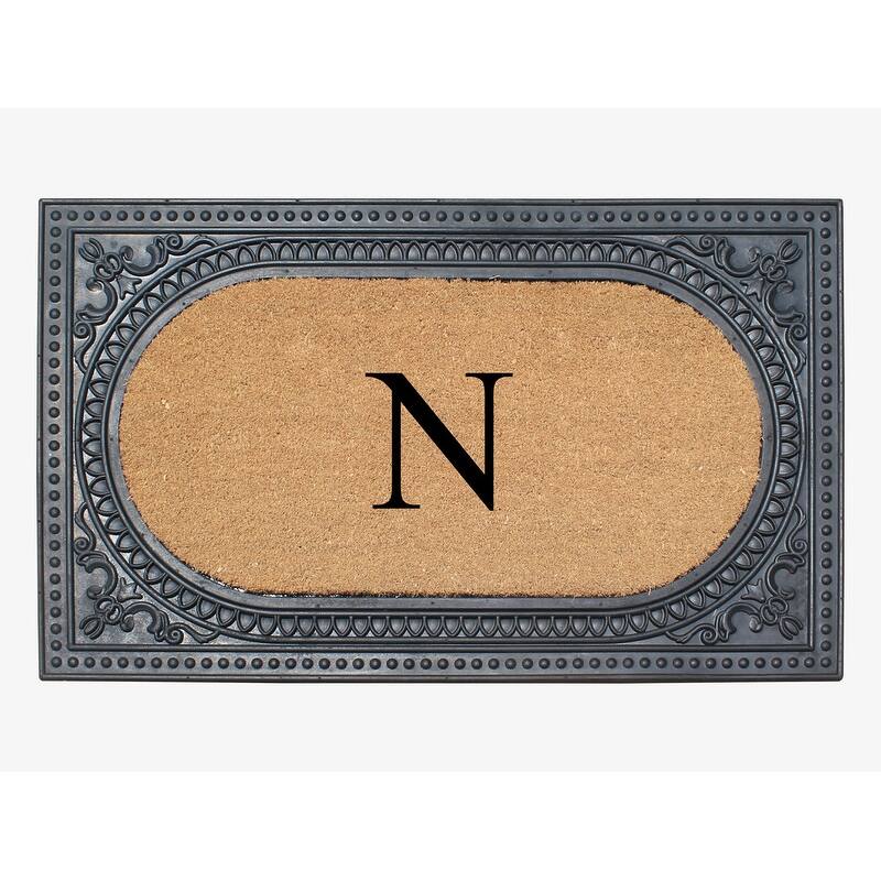 A1HC First Impression Carson Rubber and Coir 24" X 39", Heavy Duty, Easy to Clean Outdoor Monogrammed Doormat - Black - Monogrammed N