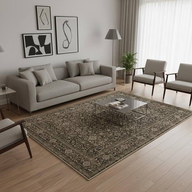 HomeRoots Floral Medallion Traditional Rectangle Area Rug - 5' X 7'