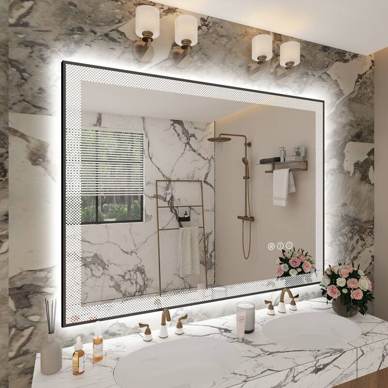 KIOTEE Metal Frame Frontlit & Backlit Anti-Fog Tempered Glass Bathroom Vanity Mirror Wall Mirror with ETL and 3-Year Warranty - 48x36