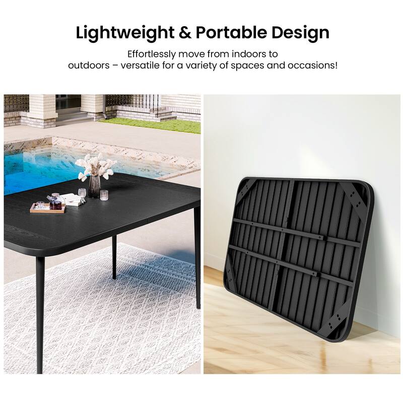 Wood Grain Metal Table – Lightweight, Portable, Weather-Resistant, Easy to Clean