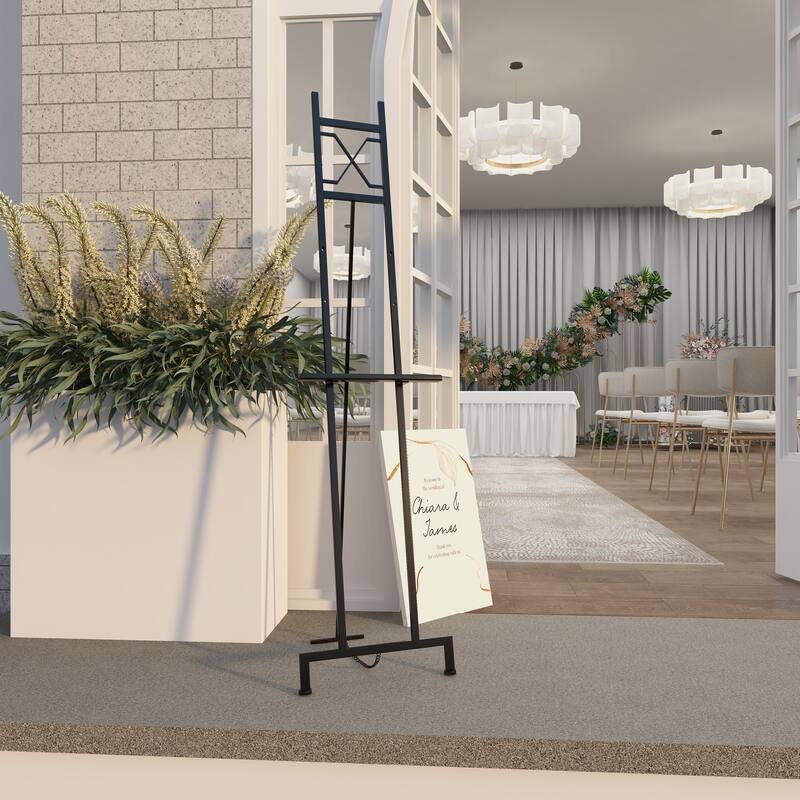 Black Metal Tall Adjustable Floor 3 Tier Display Easel