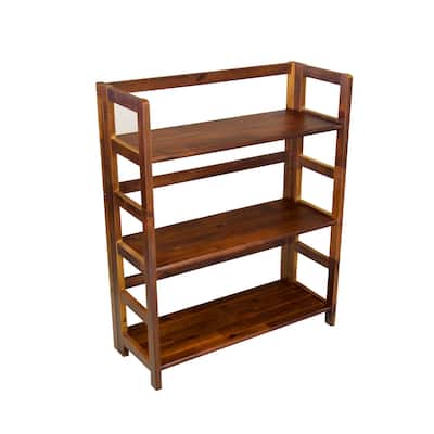 Solid Acacia 3 Shelf Folding Bookcase in Mahogany