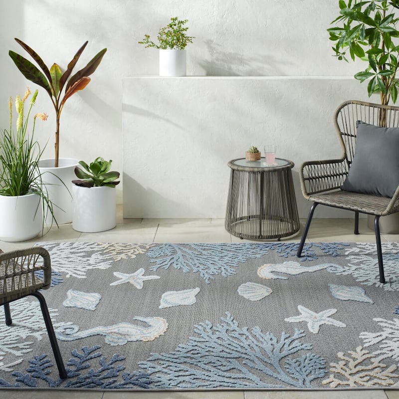 Livabliss Lakeside Coastal Indoor/Outdoor Area Rug - 5'3" x 7' - Light Gray/Multi