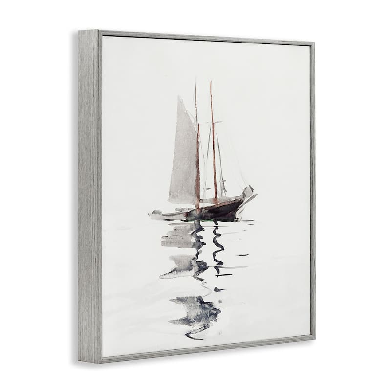 Stupell Tranquil Sailboat Vessel Floating Lone Ocean Reflection Framed Wall Art, Design by Lettered and Lined - Off-White