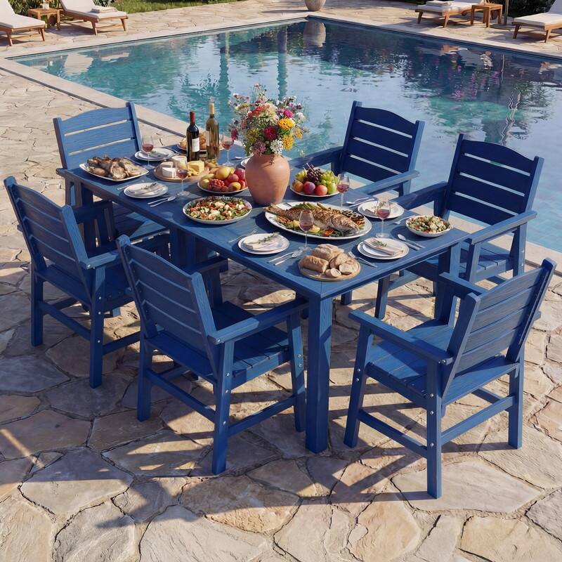 WINSOON 5-Piece HIPS All Weather Outdoor Patio Dining Sets 1-Tables and 4-Chairs - Navy