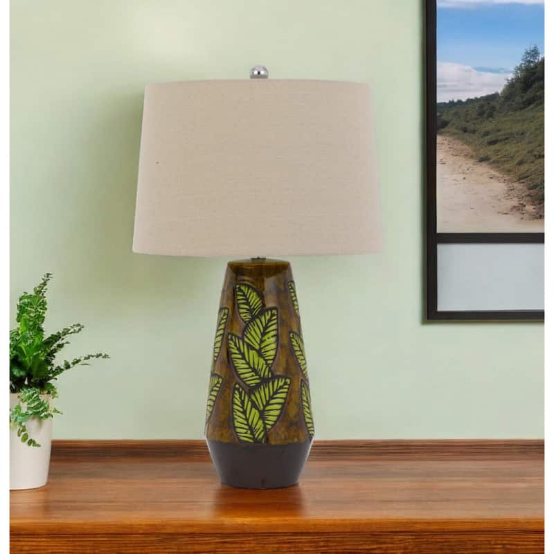 29 Inch Ceramic Table Lamp with Tan Empire Shade for Home Decor - 17" x 17" x 28.50" - Brown-Tan
