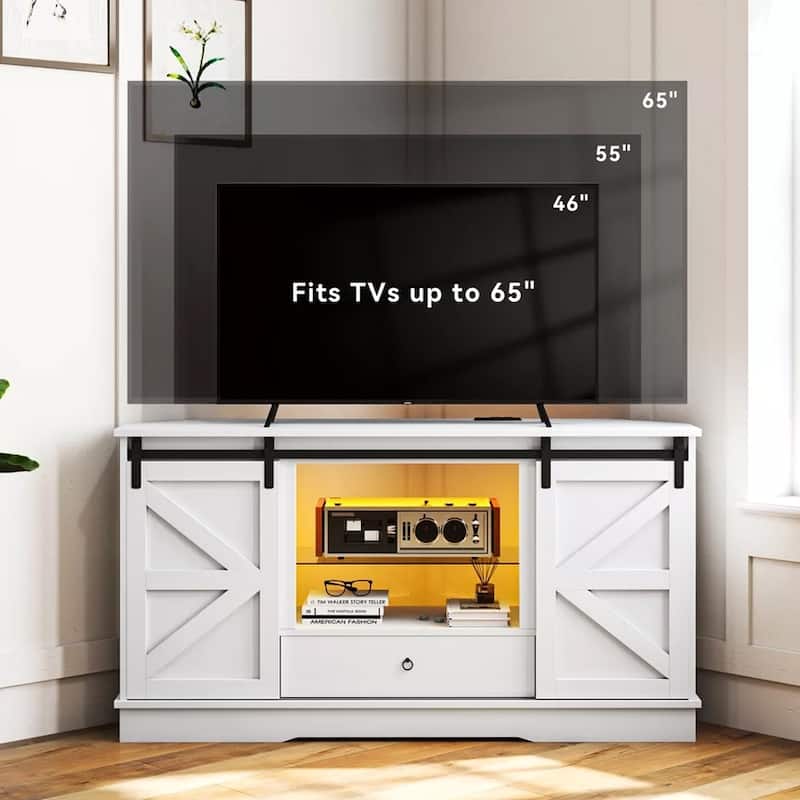 Corner TV Stand for 65 Inch TV with Sliding Barn Door - 58 inches
