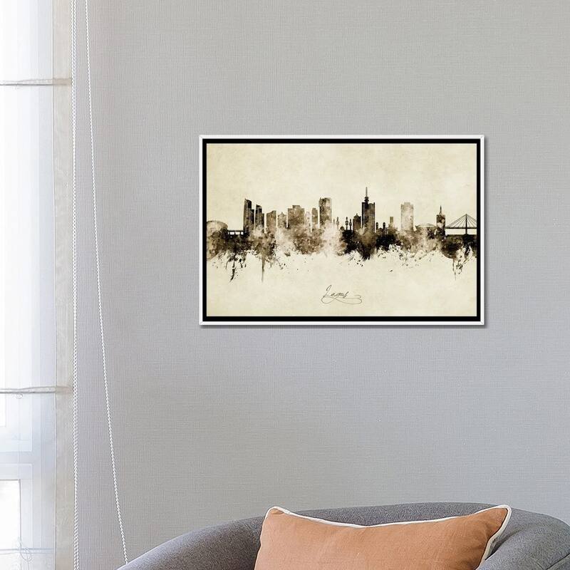 iCanvas "Lagos Nigeria Skyline Vintage" by Michael Tompsett Framed Canvas Print