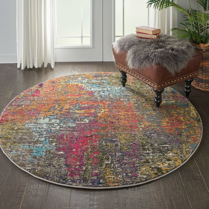 Nourison Celestial Abstract Bohemian Area Rug - 5'3" Round - Orange/Multi - Runner/Round