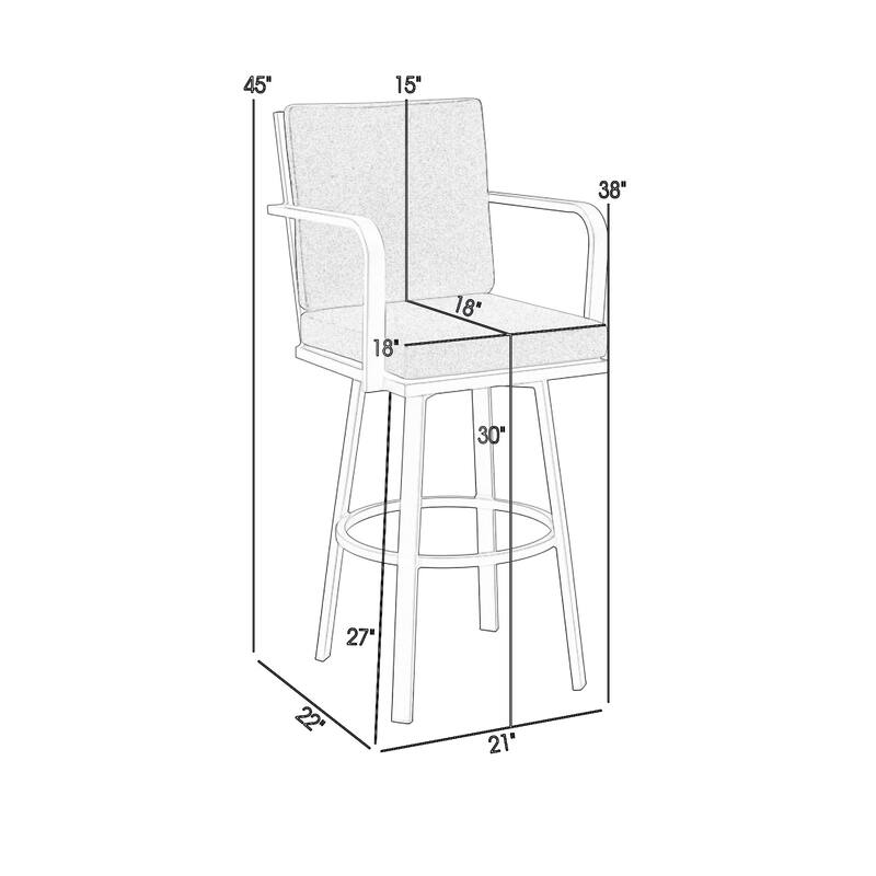 Fely Outdoor Swivel Barstool Chair, Black Aluminum and Gray Cushions