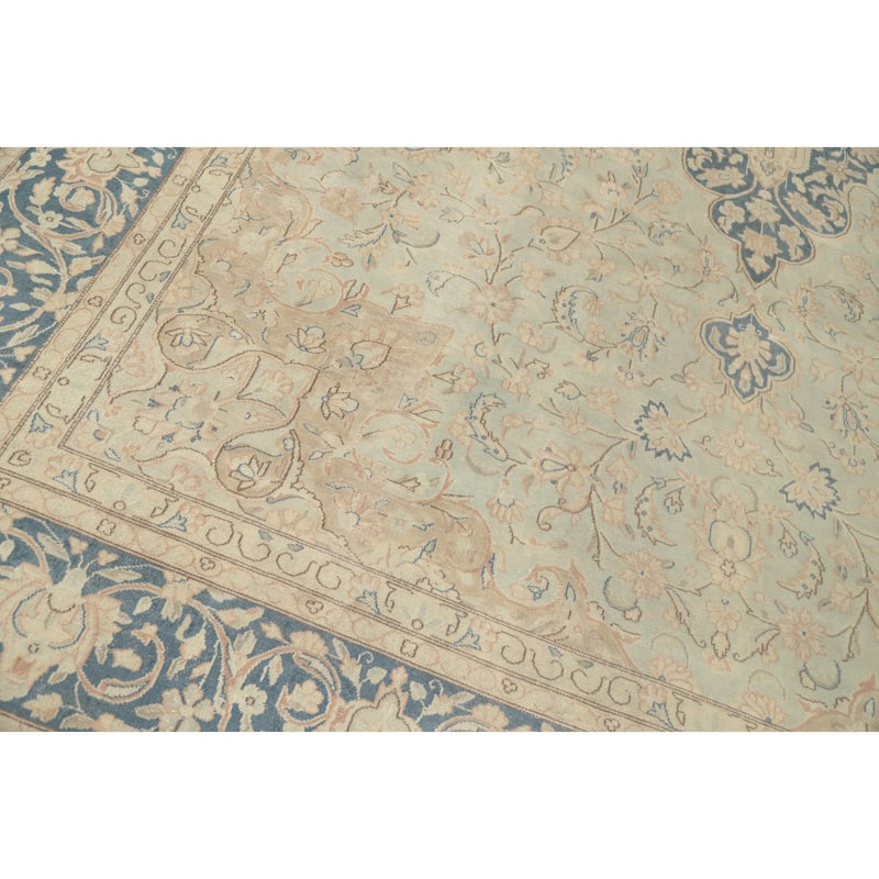 Hand Knotted Oriental 100% Wool Carpet Traditional Floral Navy Blue & Blues Kerman Area Rug - 13' 0'' X 9' 9''