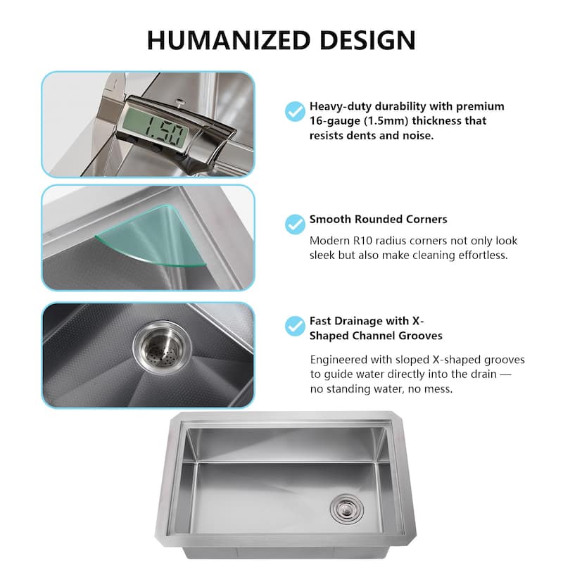 WOWOW Drop-in Single-Bowl Kitchen Sink with Honeycomb Design