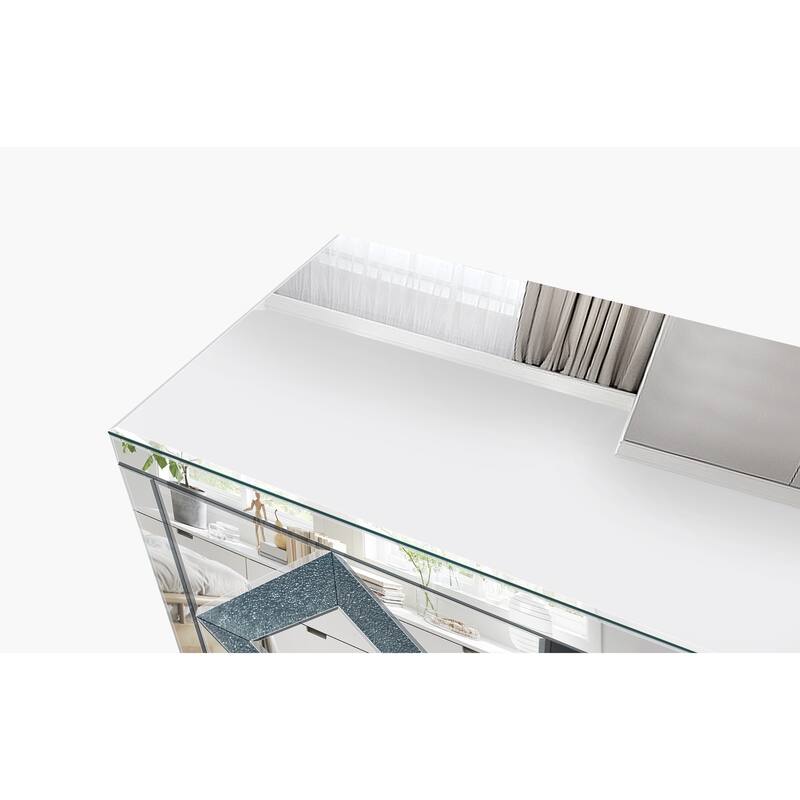 Modern Mirrored Crushed Diamond TV Stand, for 50-Inch TVs with 2 Cabinets and 2 Open Storage Spaces, for Living Room