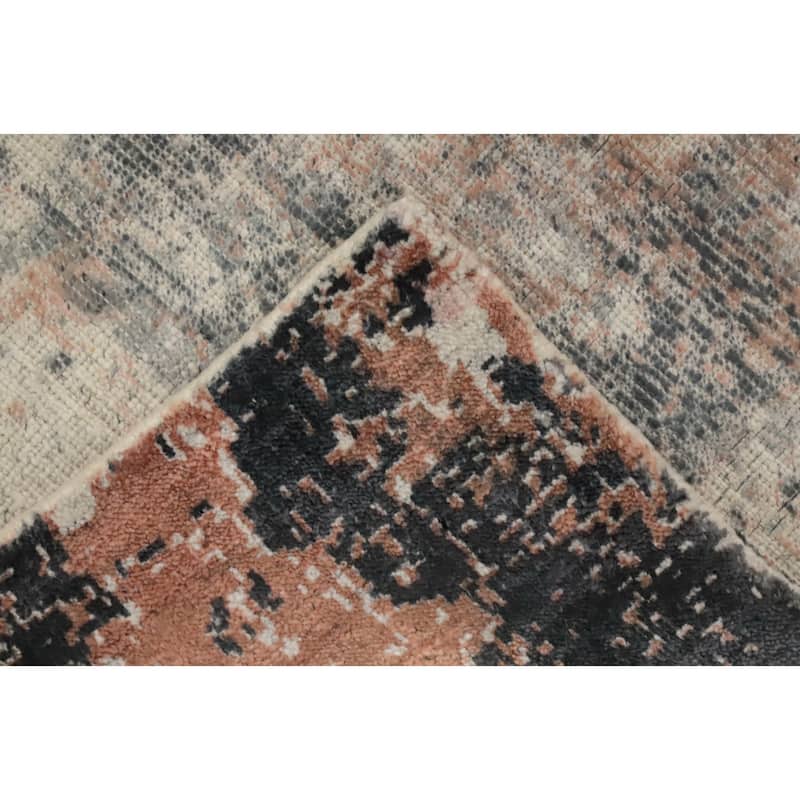 Hand Knotted Oriental Viscose Silk Carpet Modern Abstract Peach Abstract Area Rug - 7' 7'' X 5' 6''