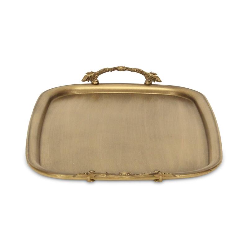 HomeRoots 19" Antiqued Gold Cast Iron Handmade Vanity Tray - 18.75 in. x 1.12 in. x 11.12 in.