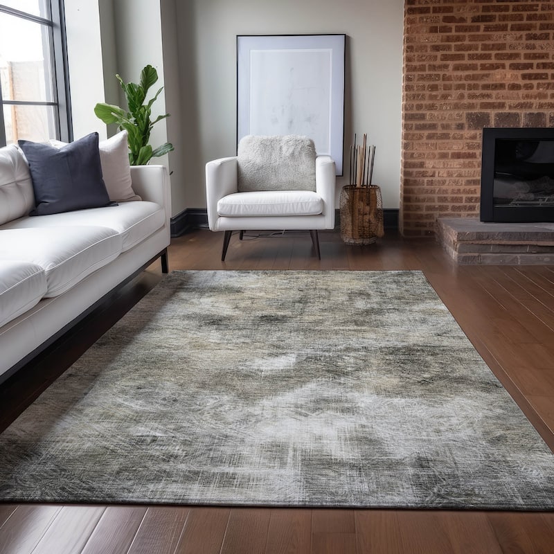 Machine Washable Indoor/ Outdoor Chantille Abstract Imprints Rug - Beige - 10' x 14'