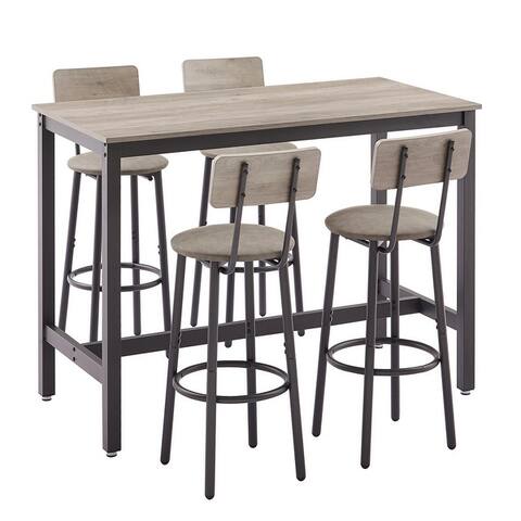 New Style Bar Table Set with Bar Stools PU Soft Seat with Backrest and Footrest ,1 Wooden Table(Set of 3 or Set of 5)