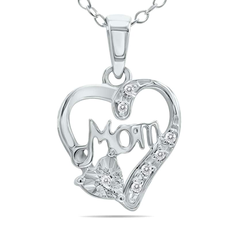 Marquee Diamond Accent Mom Heart Necklace in .925 Sterling Silver
