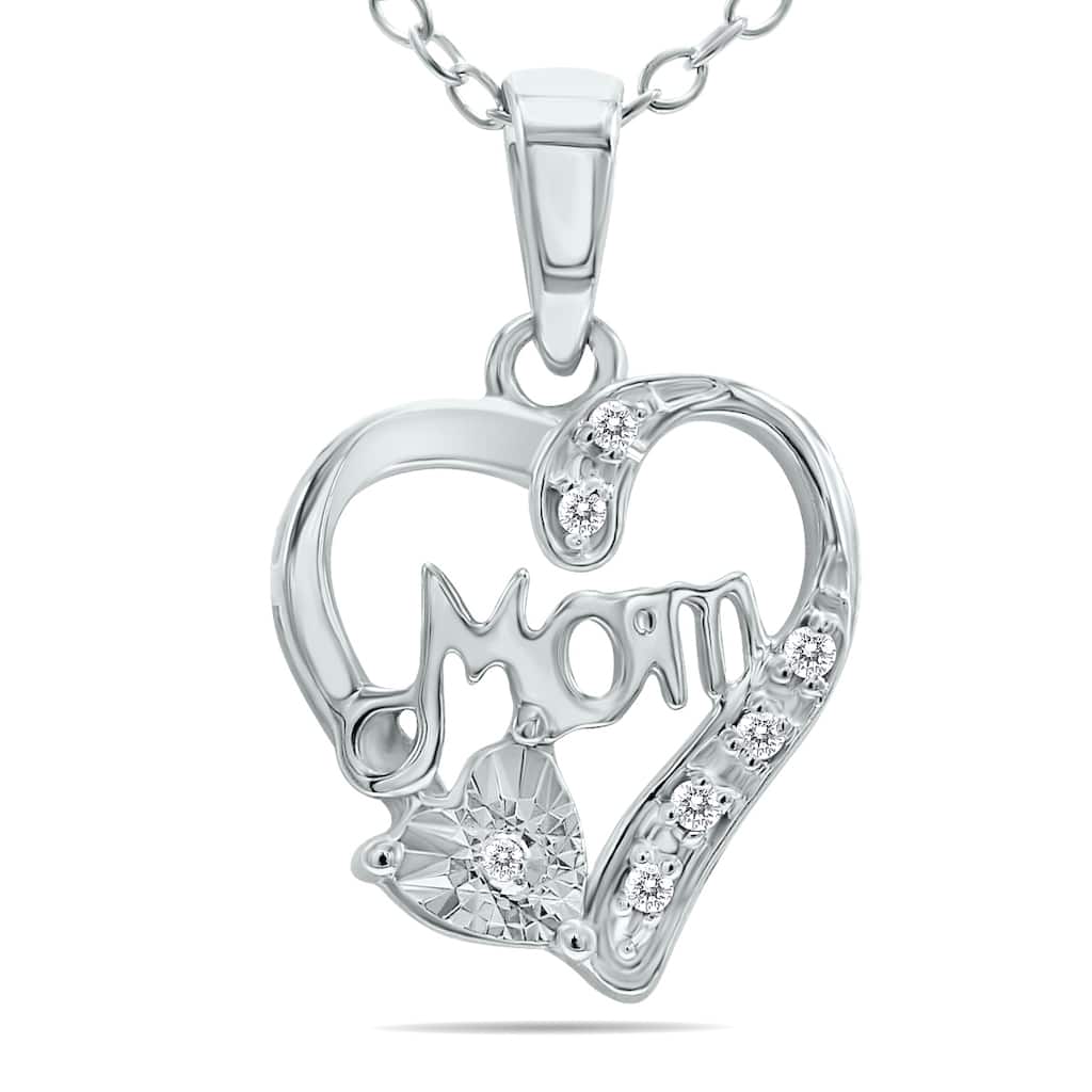 Marquee Diamond Accent Mom Heart Necklace in .925 Sterling Silver