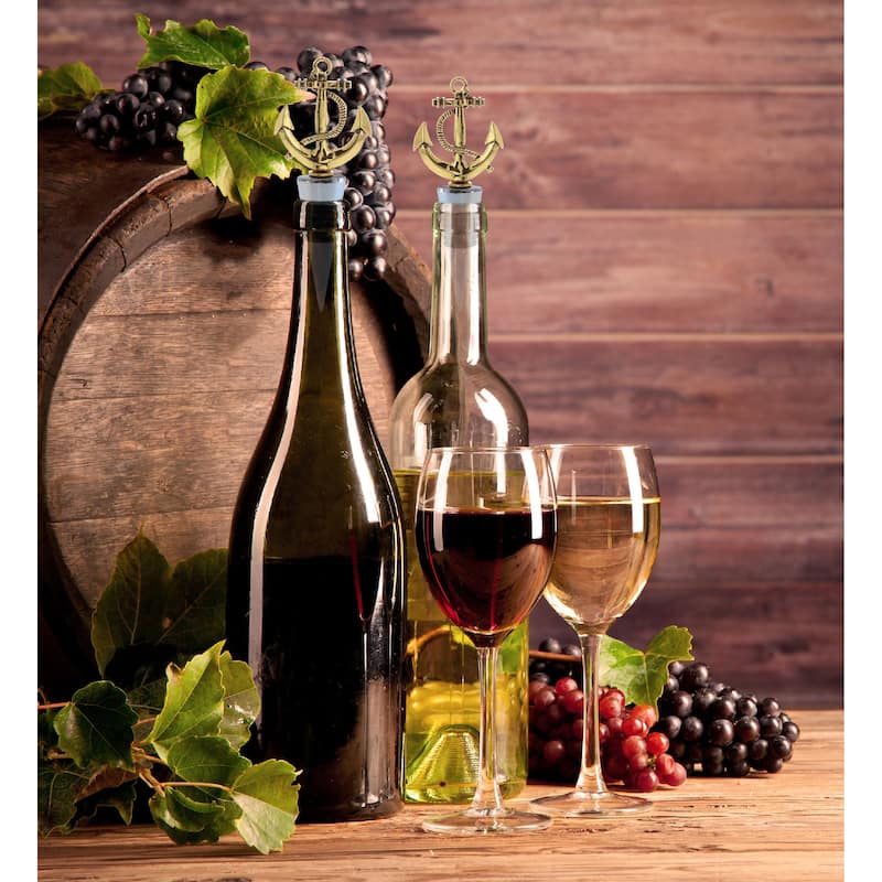 Cheers Gold Anchor Metal Wine Stopper - Elegant Vacuum Seal Reusable - 5 inches