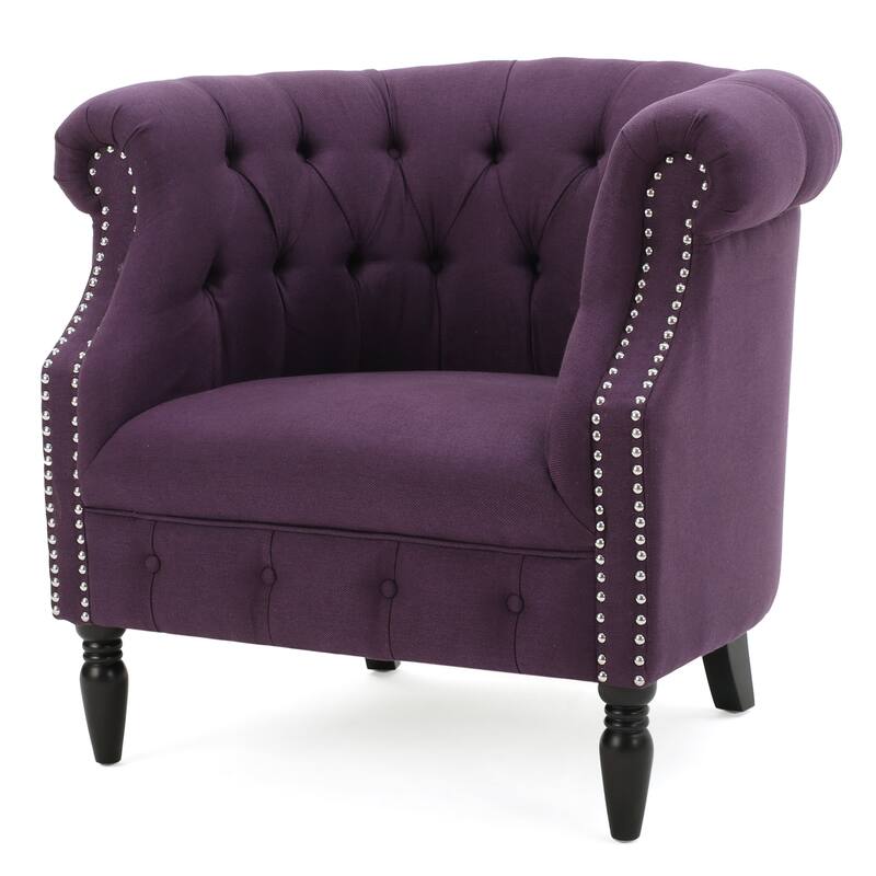 Roomfitters Tufted Upholstered Club Chair, Elegant Rolled-Arm Accent Armchair with Nailhead Trim for Living Spaces
