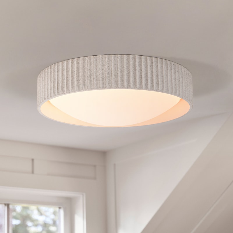 25W Modern Beige Cement LED Flush Mount Ceiling Light, Minimalist Textured Design for Bedroom & Bathroom - 1 Light