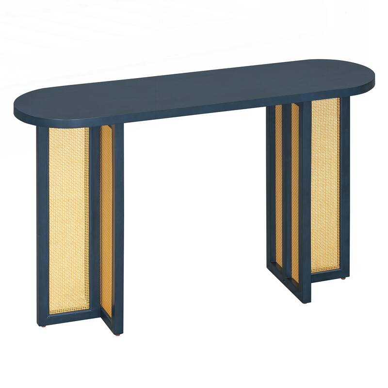 Farmhouse Rattan Console Table Entryway Table