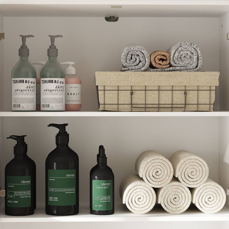 Modern Bathroom Cabinet Freestanding Storage Cabinet with Glass Doors & 3 Drawers