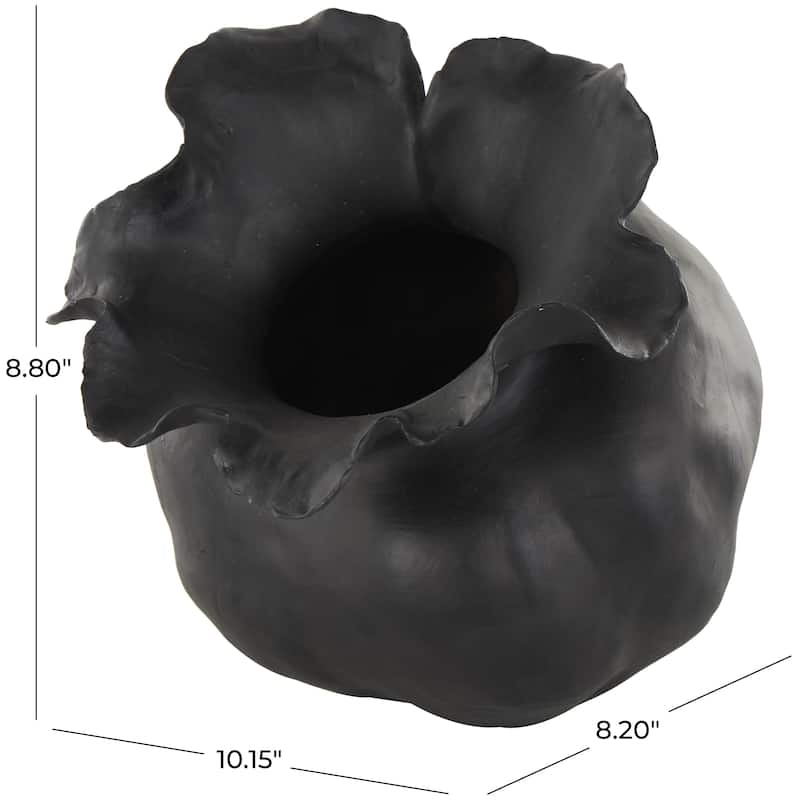 Ceramic Abstract Wide Rounded Floral Shaped Vase with Petal Rim - White or Black - Roche River Decor