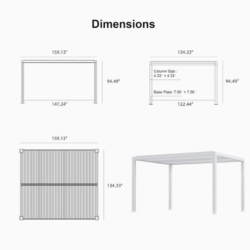 PURPLE LEAF Louvered Pergola with Solar Lights Hardtop Gazebo for Patio