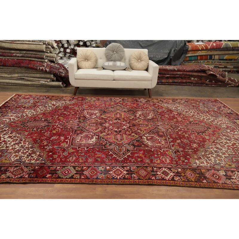 Hand Knotted Oriental 100% Wool Carpet Traditional Medallion Red Heriz Area Rug - 12' 5'' X 9' 0''
