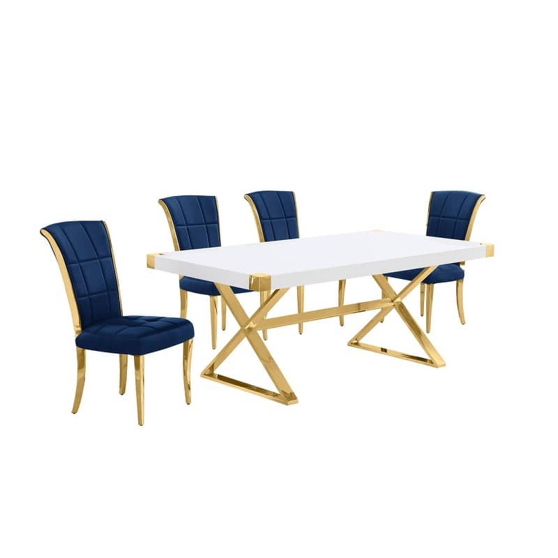 Best Quality Furniture D440/1-SC320-7 Dining Set 78" White Lacquer Wood Top