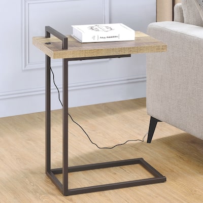 Mid Century Design Living Room Accent Snack Table with USB Port