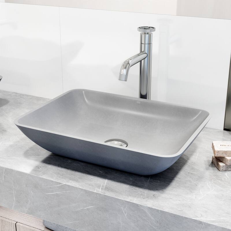 Vigo VGT2083 Duomo Gothic 18" Rectangular Concrete Vessel Bathroom - Chrome