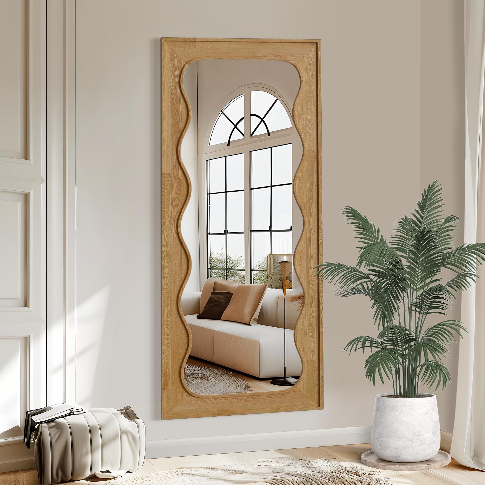 Solid Wood Right Angle Rectangular Full Length Mirror with Stand